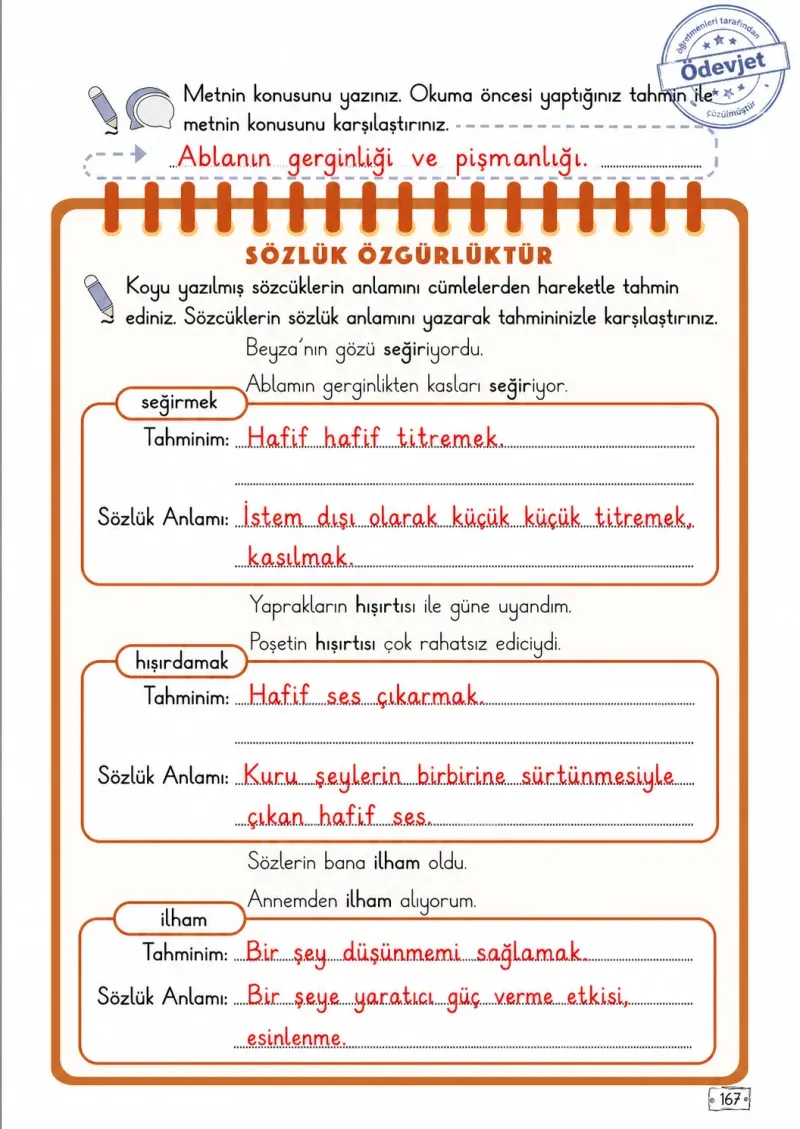 2. Sınıf Türkçe Ders Kitabı Cevapları Meb Yayınları 1. Kitap Sayfa 167 Çözüm Görseli