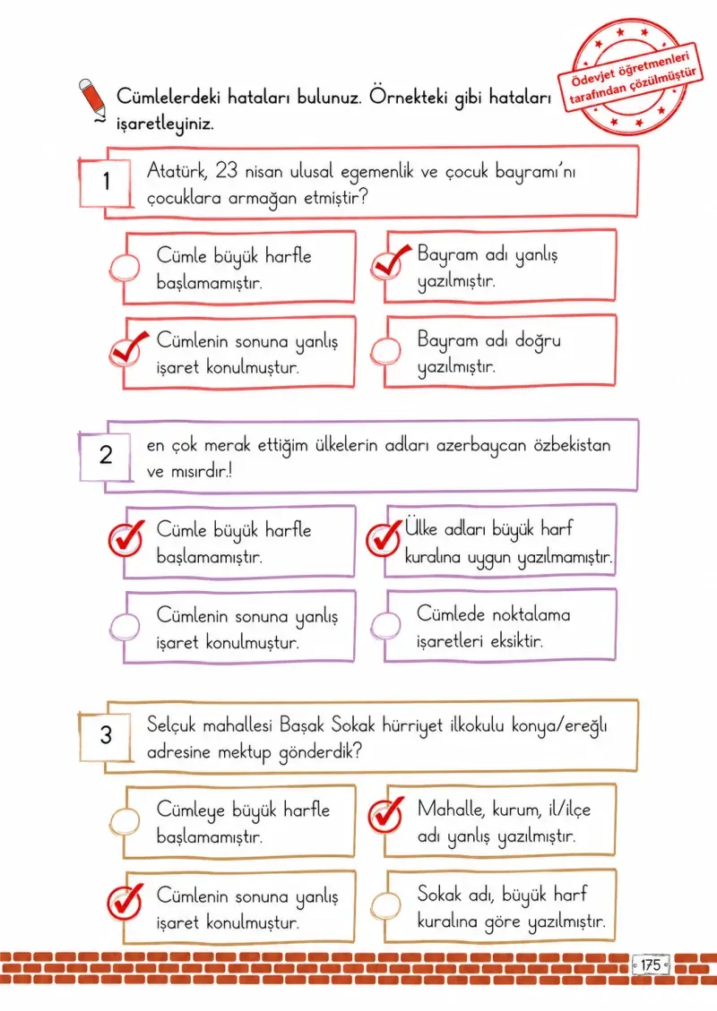 2. Sınıf Türkçe Ders Kitabı Cevapları Meb Yayınları 1. Kitap Sayfa 175 Çözüm Görseli