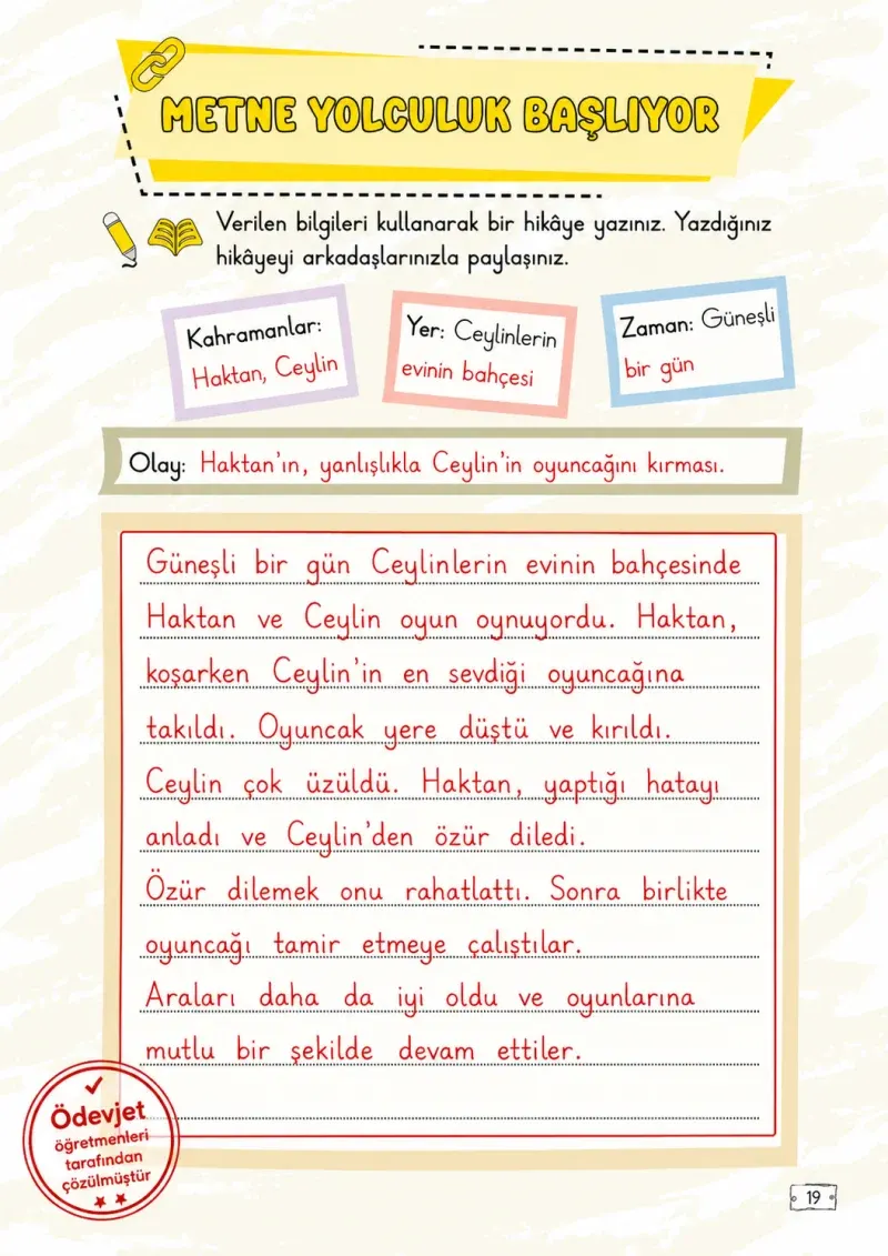 2. Sınıf Türkçe Ders Kitabı Cevapları Meb Yayınları 1. Kitap Sayfa 19 Çözüm Görseli