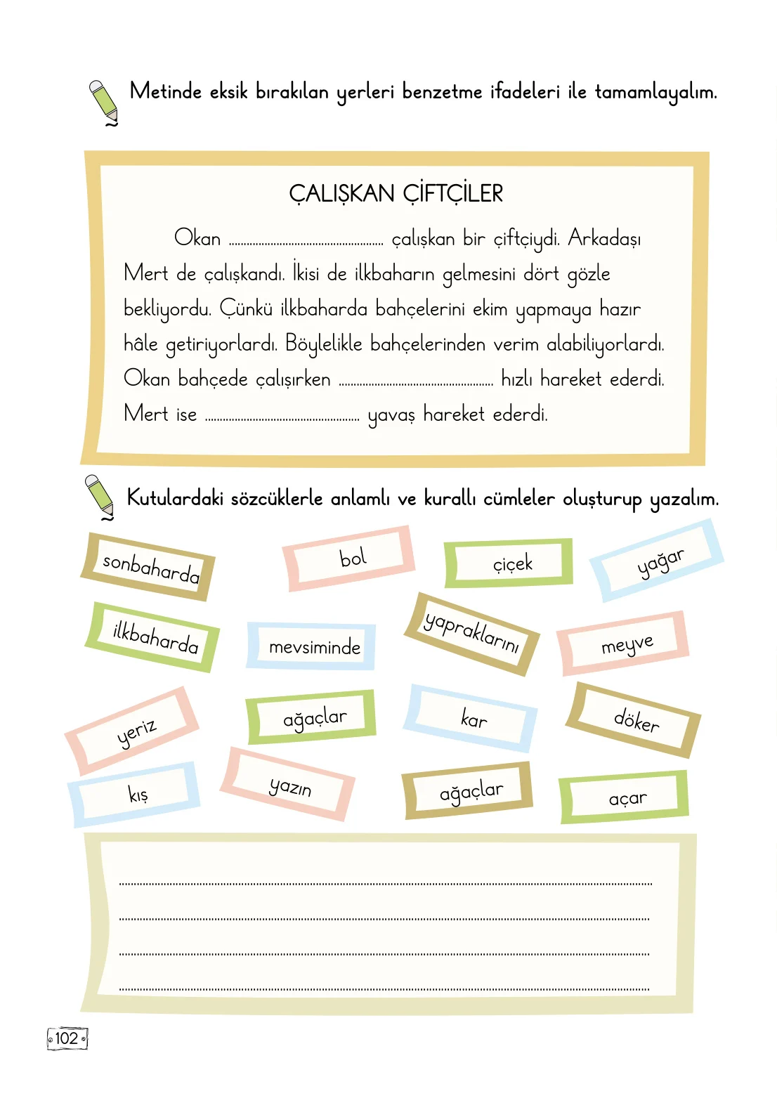 2. Sınıf Türkçe Ders Kitabı Cevapları Meb Yayınları 1. Kitap Sayfa 102