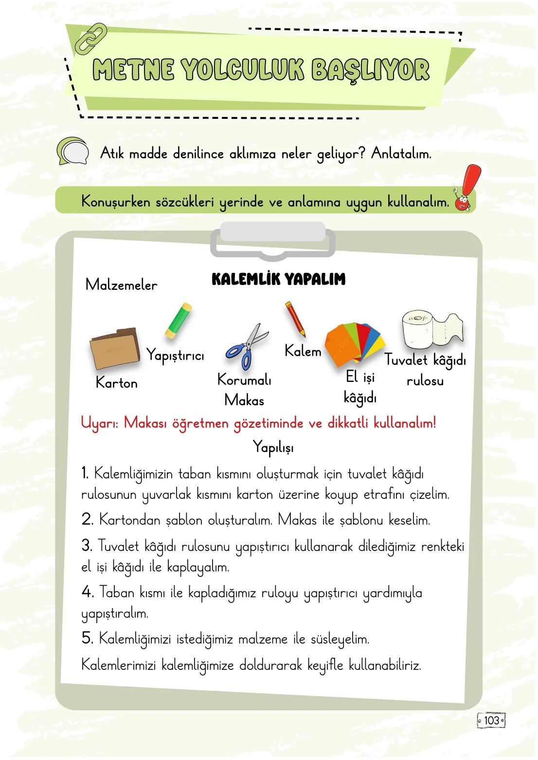 2. Sınıf Türkçe Ders Kitabı Cevapları Meb Yayınları 1. Kitap Sayfa 103