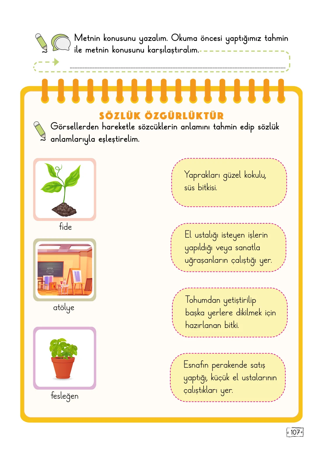 2. Sınıf Türkçe Ders Kitabı Cevapları Meb Yayınları 1. Kitap Sayfa 107