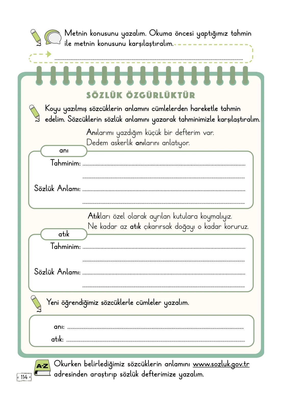 2. Sınıf Türkçe Ders Kitabı Cevapları Meb Yayınları 1. Kitap Sayfa 114