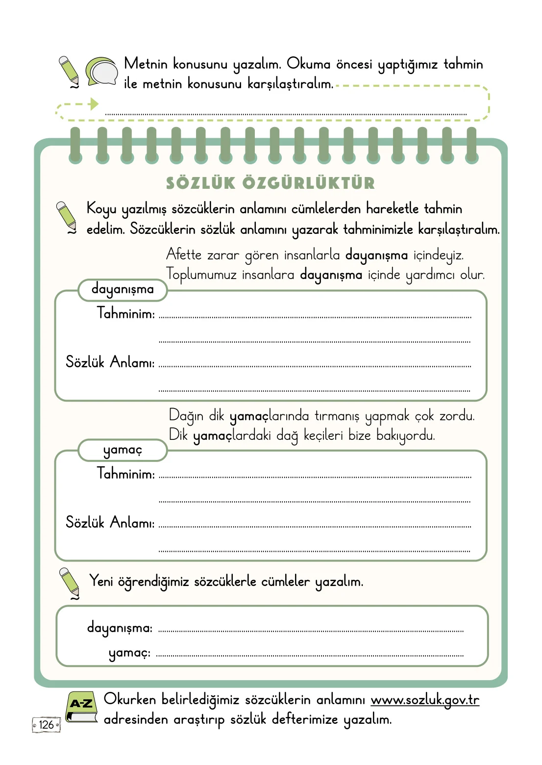 2. Sınıf Türkçe Ders Kitabı Cevapları Meb Yayınları 1. Kitap Sayfa 126