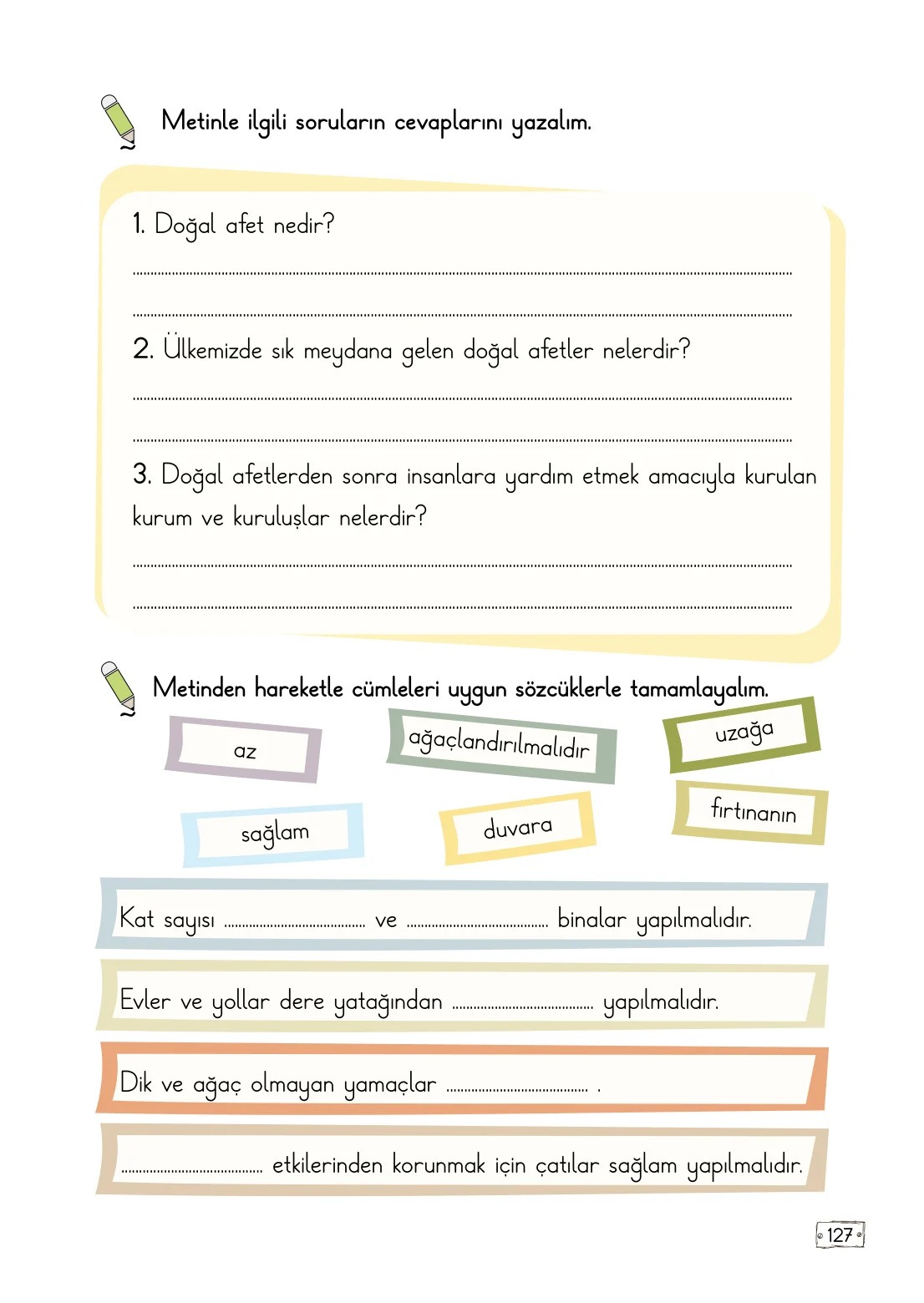 2. Sınıf Türkçe Ders Kitabı Cevapları Meb Yayınları 1. Kitap Sayfa 127