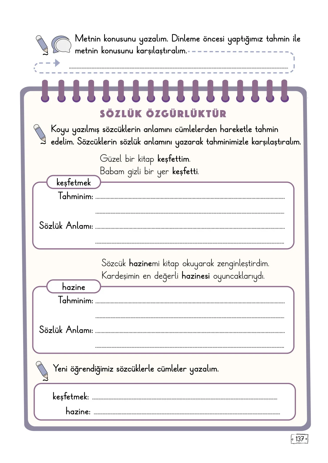 2. Sınıf Türkçe Ders Kitabı Cevapları Meb Yayınları 1. Kitap Sayfa 137