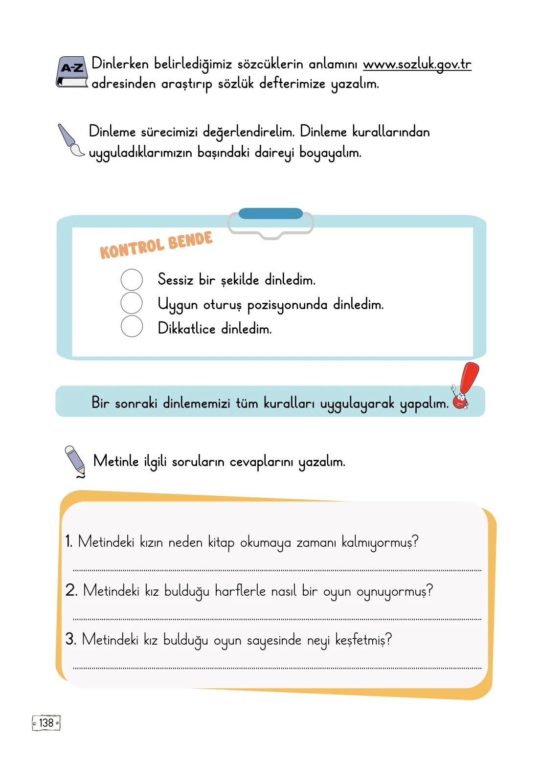 2. Sınıf Türkçe Ders Kitabı Cevapları Meb Yayınları 1. Kitap Sayfa 138