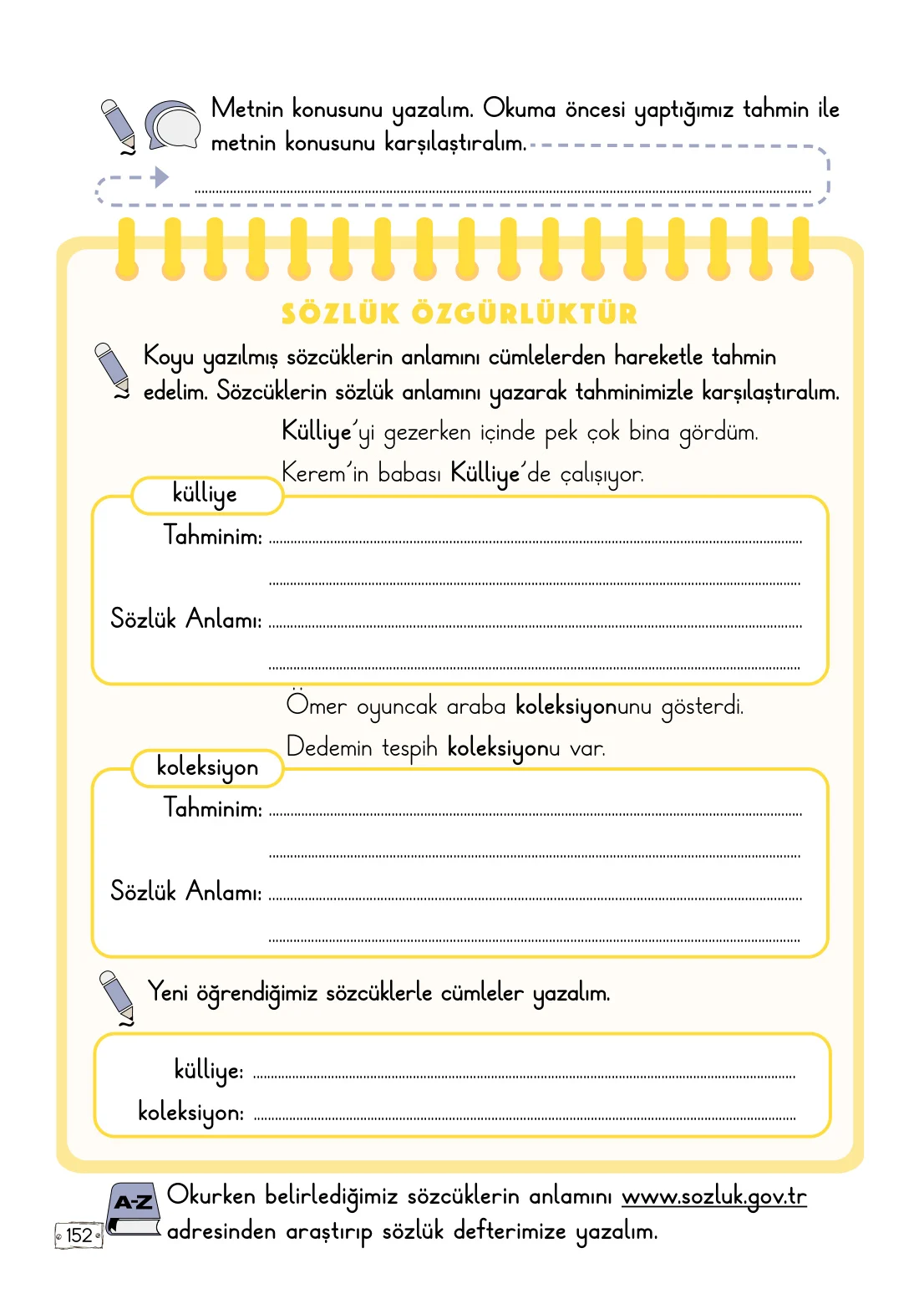2. Sınıf Türkçe Ders Kitabı Cevapları Meb Yayınları 1. Kitap Sayfa 152