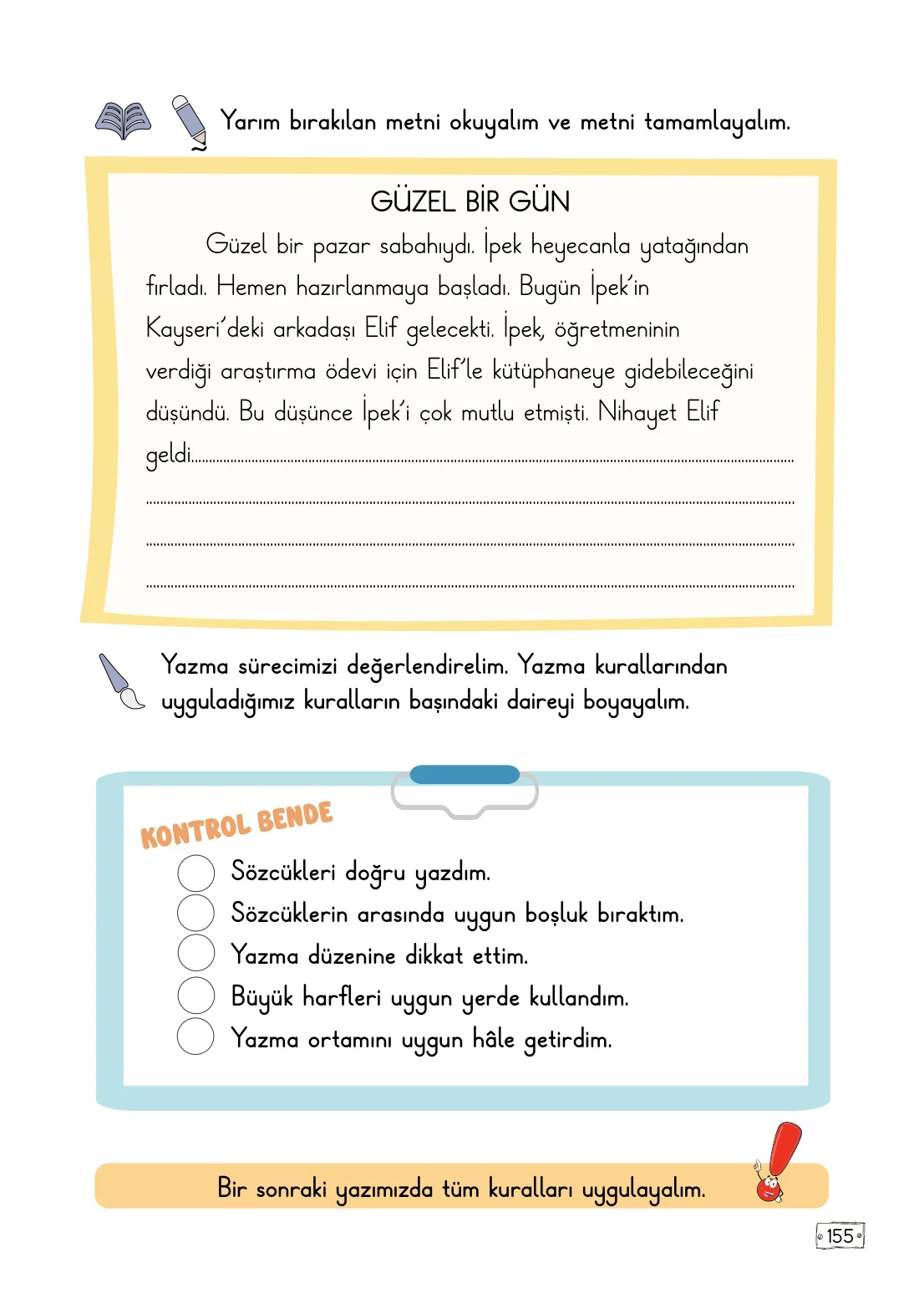 2. Sınıf Türkçe Ders Kitabı Cevapları Meb Yayınları 1. Kitap Sayfa 155