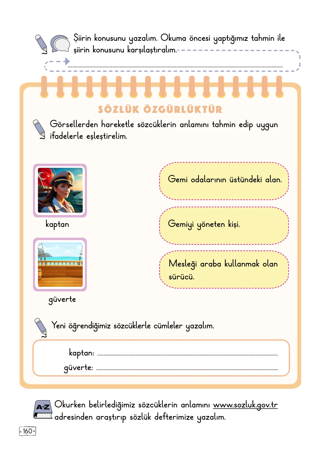 2. Sınıf Türkçe Ders Kitabı Cevapları Meb Yayınları 1. Kitap Sayfa 160