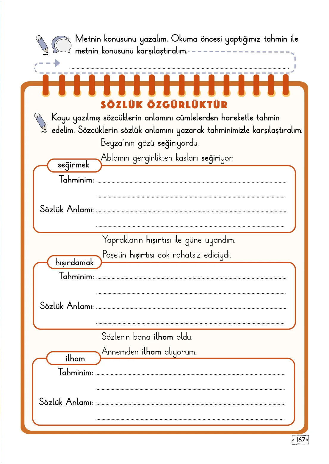 2. Sınıf Türkçe Ders Kitabı Cevapları Meb Yayınları 1. Kitap Sayfa 167