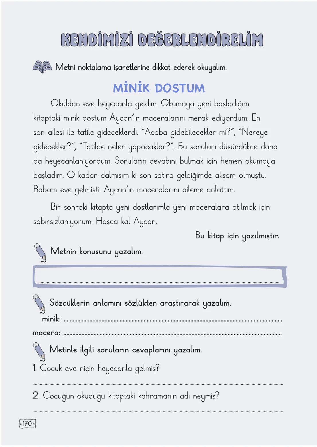 2. Sınıf Türkçe Ders Kitabı Cevapları Meb Yayınları 1. Kitap Sayfa 170
