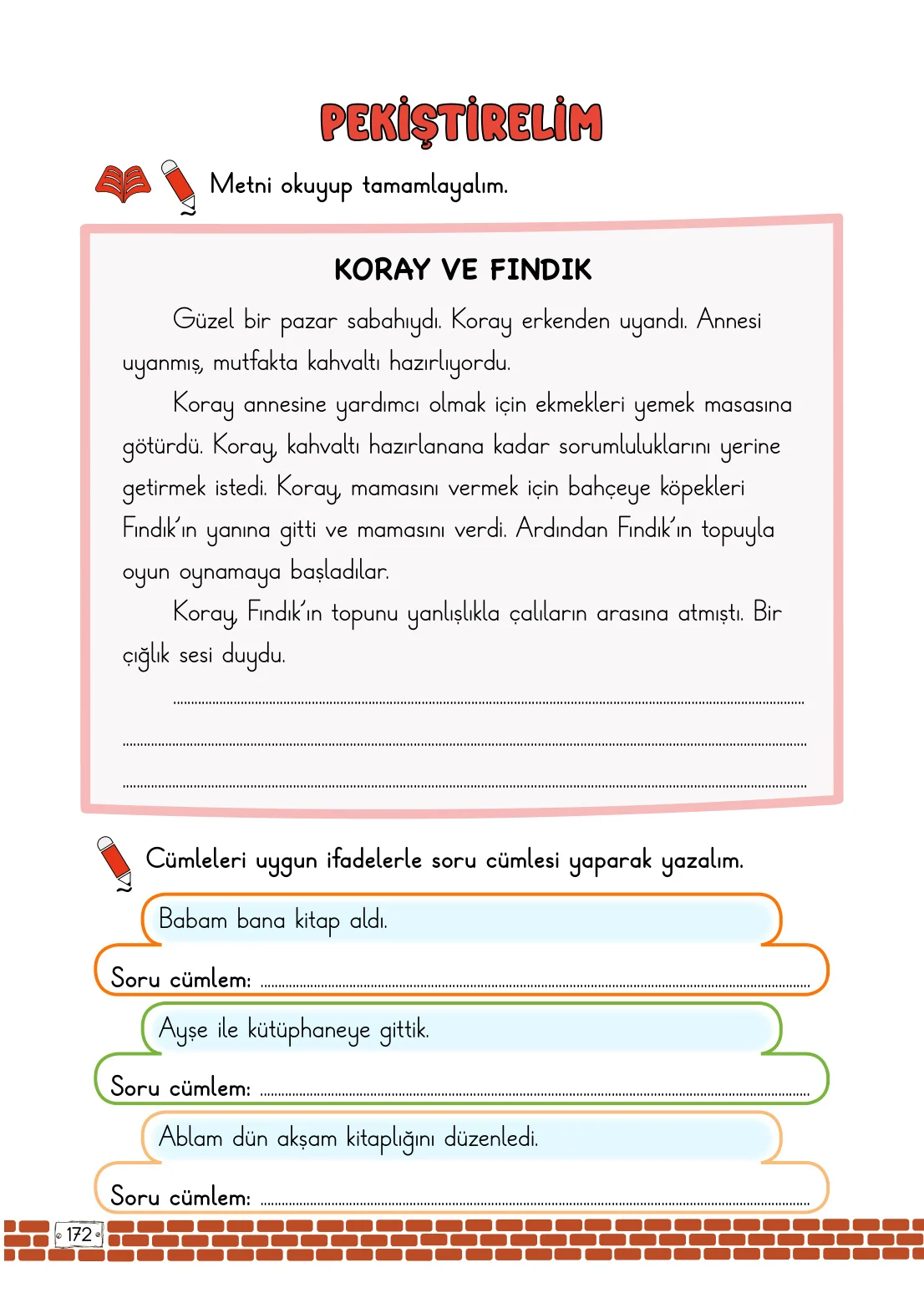 2. Sınıf Türkçe Ders Kitabı Cevapları Meb Yayınları 1. Kitap Sayfa 172
