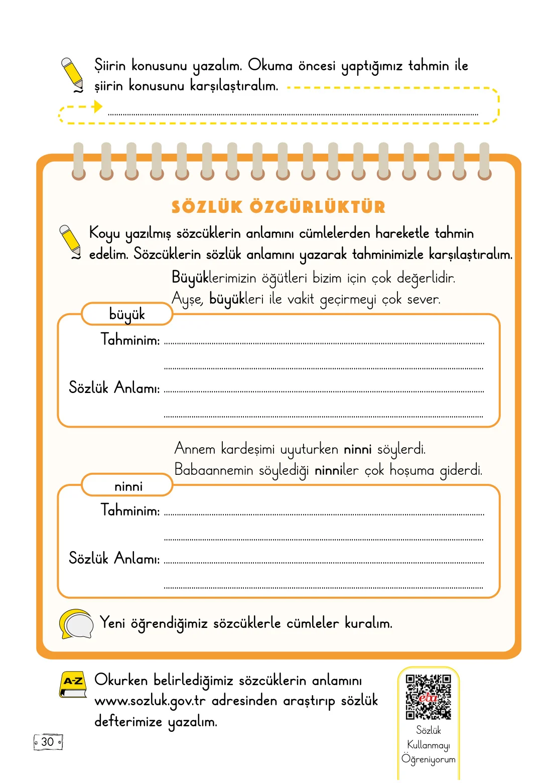 2. Sınıf Türkçe Ders Kitabı Cevapları Meb Yayınları 1. Kitap Sayfa 30
