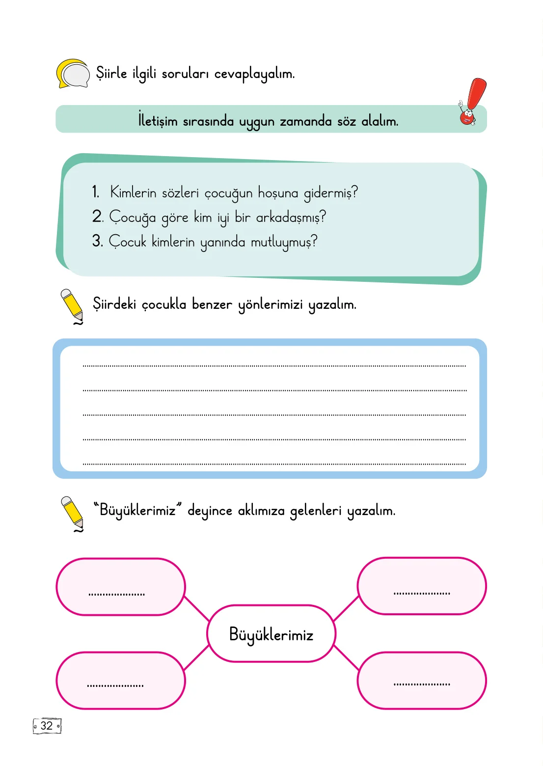 2. Sınıf Türkçe Ders Kitabı Cevapları Meb Yayınları 1. Kitap Sayfa 32