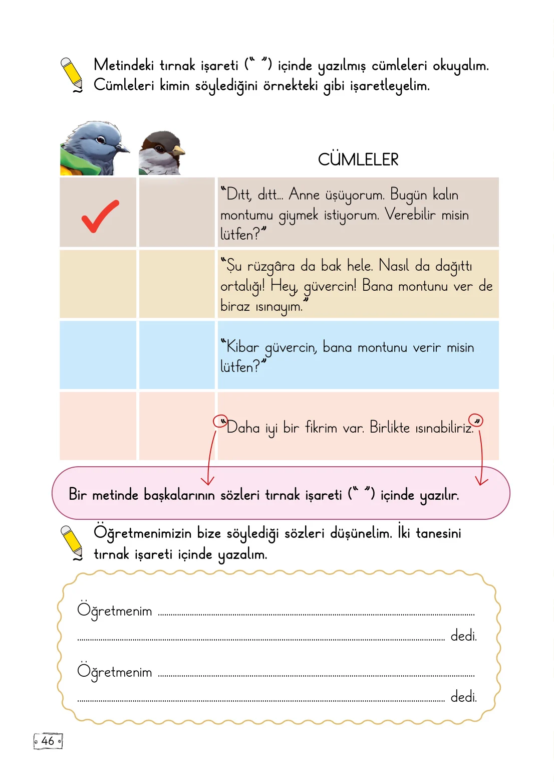 2. Sınıf Türkçe Ders Kitabı Cevapları Meb Yayınları 1. Kitap Sayfa 46