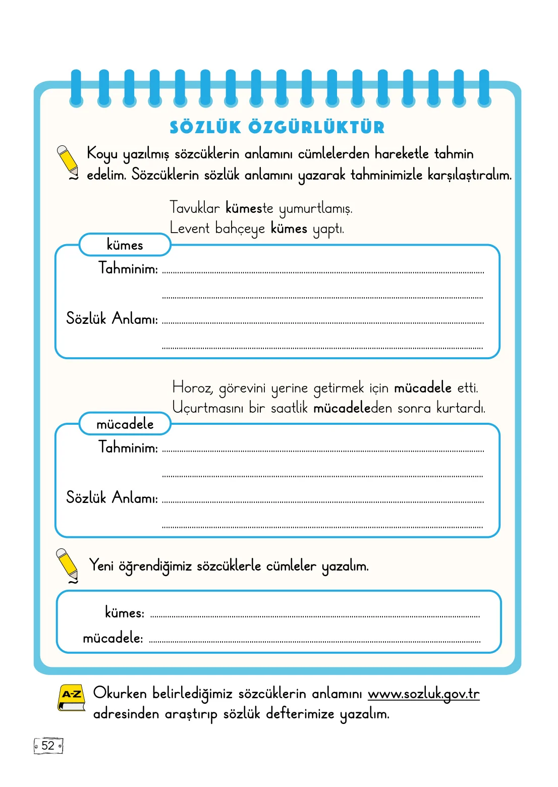 2. Sınıf Türkçe Ders Kitabı Cevapları Meb Yayınları 1. Kitap Sayfa 52