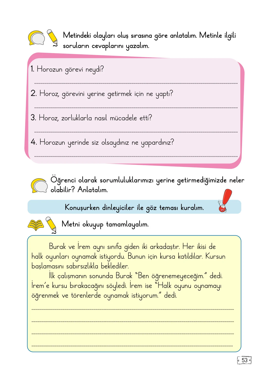 2. Sınıf Türkçe Ders Kitabı Cevapları Meb Yayınları 1. Kitap Sayfa 53