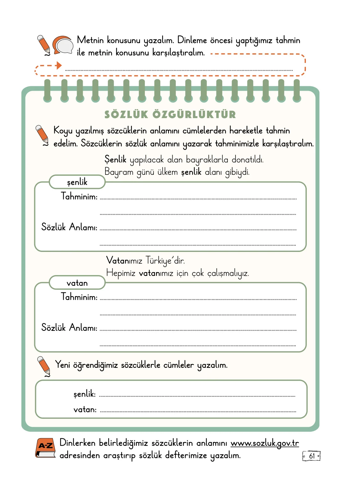 2. Sınıf Türkçe Ders Kitabı Cevapları Meb Yayınları 1. Kitap Sayfa 61