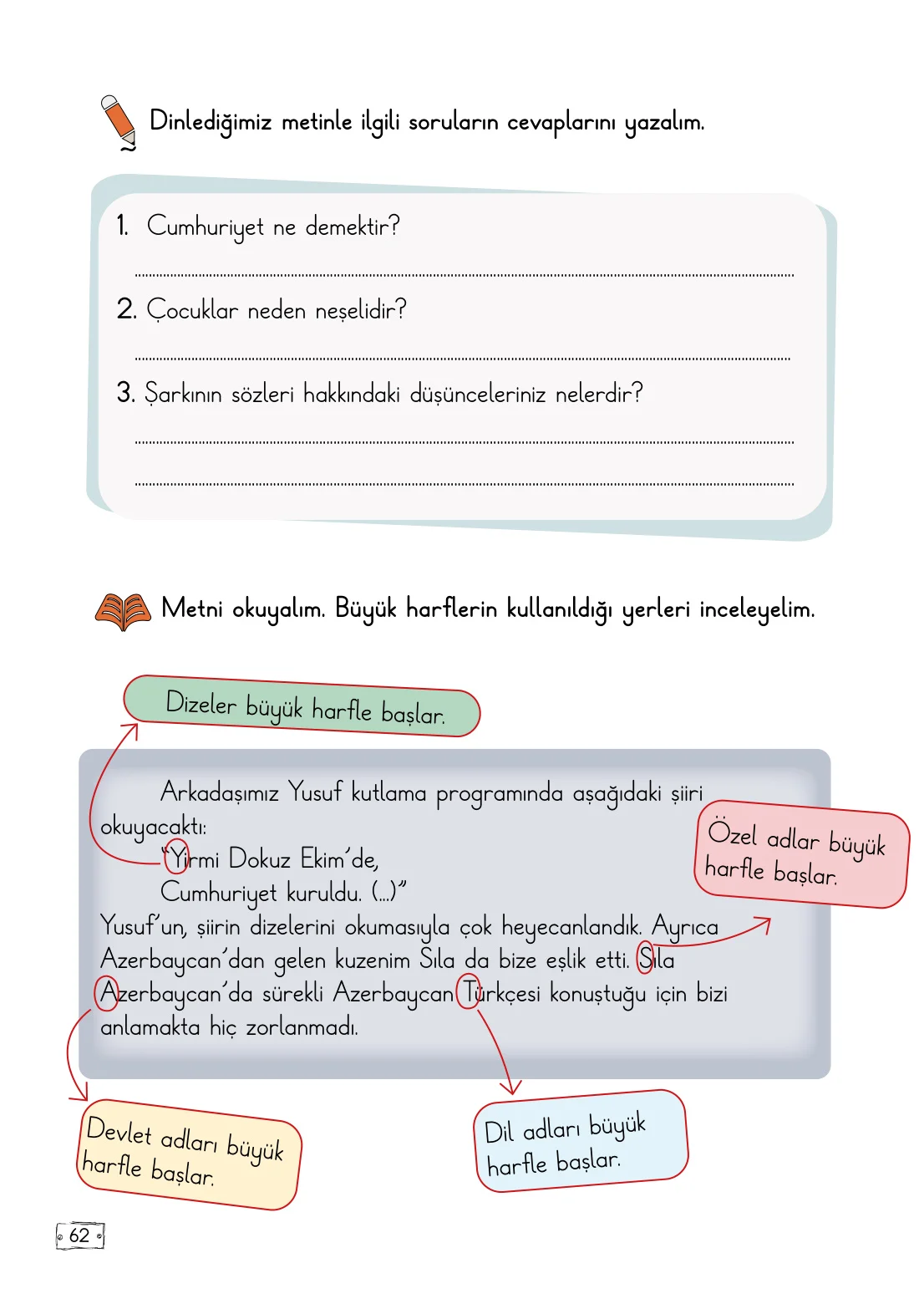 2. Sınıf Türkçe Ders Kitabı Cevapları Meb Yayınları 1. Kitap Sayfa 62