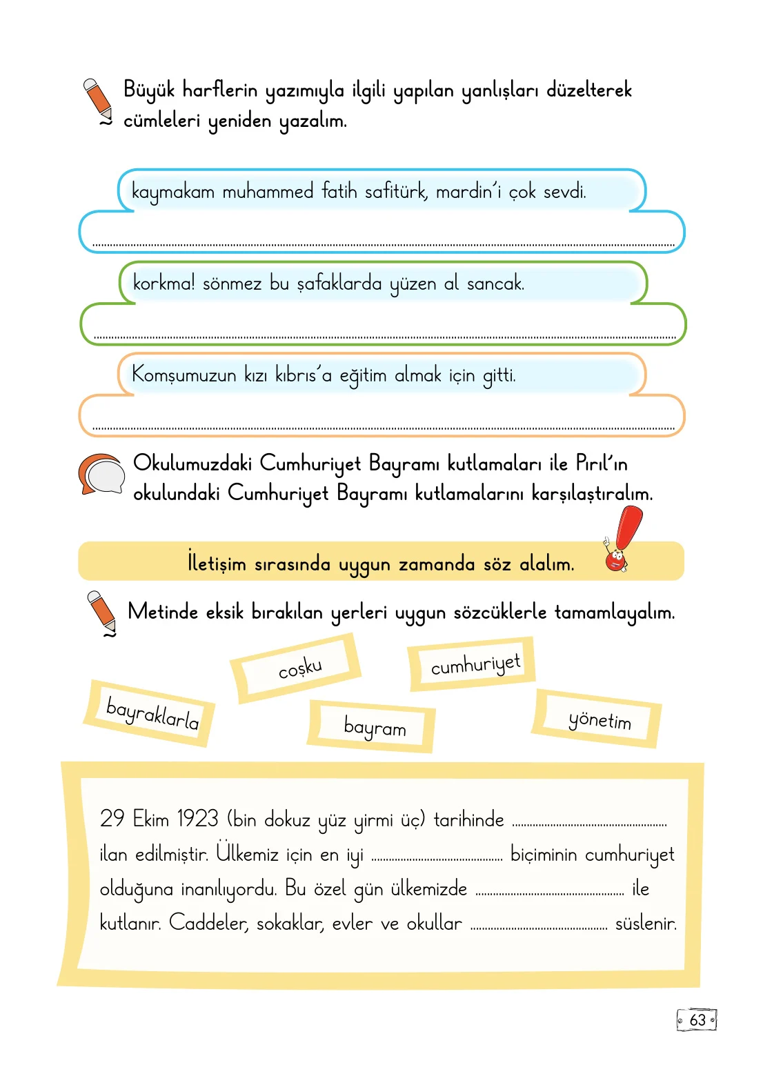 2. Sınıf Türkçe Ders Kitabı Cevapları Meb Yayınları 1. Kitap Sayfa 63