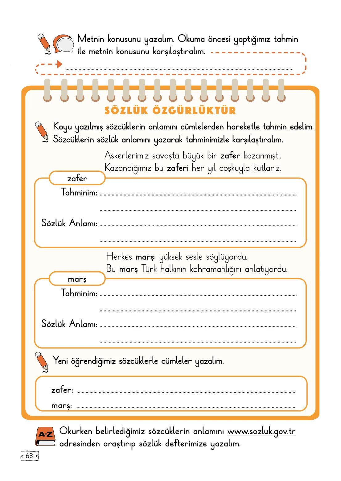 2. Sınıf Türkçe Ders Kitabı Cevapları Meb Yayınları 1. Kitap Sayfa 68