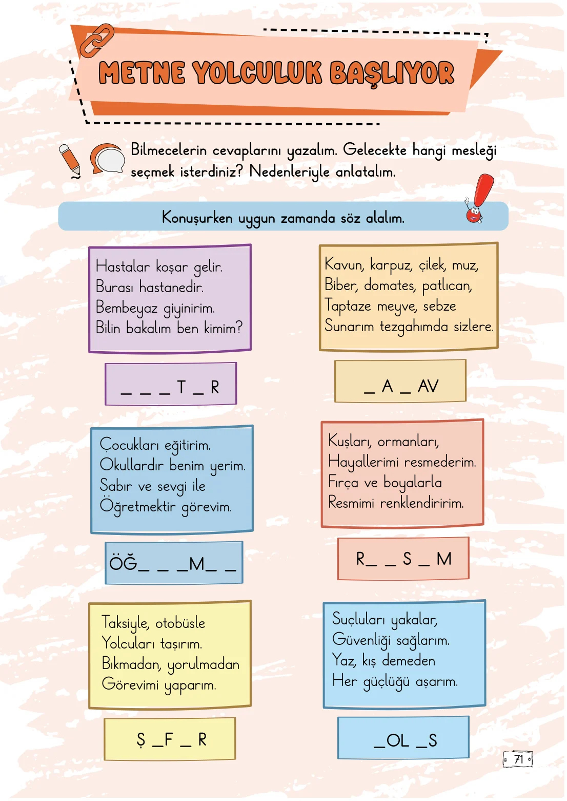 2. Sınıf Türkçe Ders Kitabı Cevapları Meb Yayınları 1. Kitap Sayfa 71