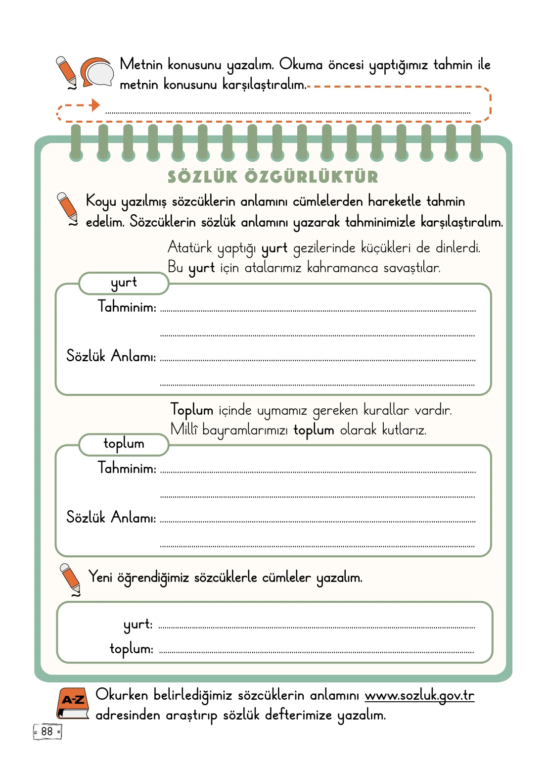 2. Sınıf Türkçe Ders Kitabı Cevapları Meb Yayınları 1. Kitap Sayfa 88