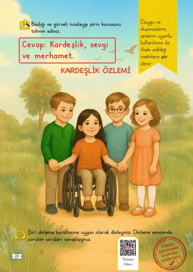 2. Sınıf Türkçe Ders Kitabı Cevapları Meb Yayınları 1. Kitap Sayfa 20 Çözüm Görseli