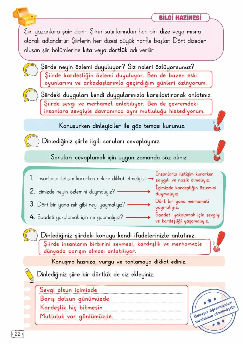 2. Sınıf Türkçe Ders Kitabı Cevapları Meb Yayınları 1. Kitap Sayfa 22 Çözüm Görseli