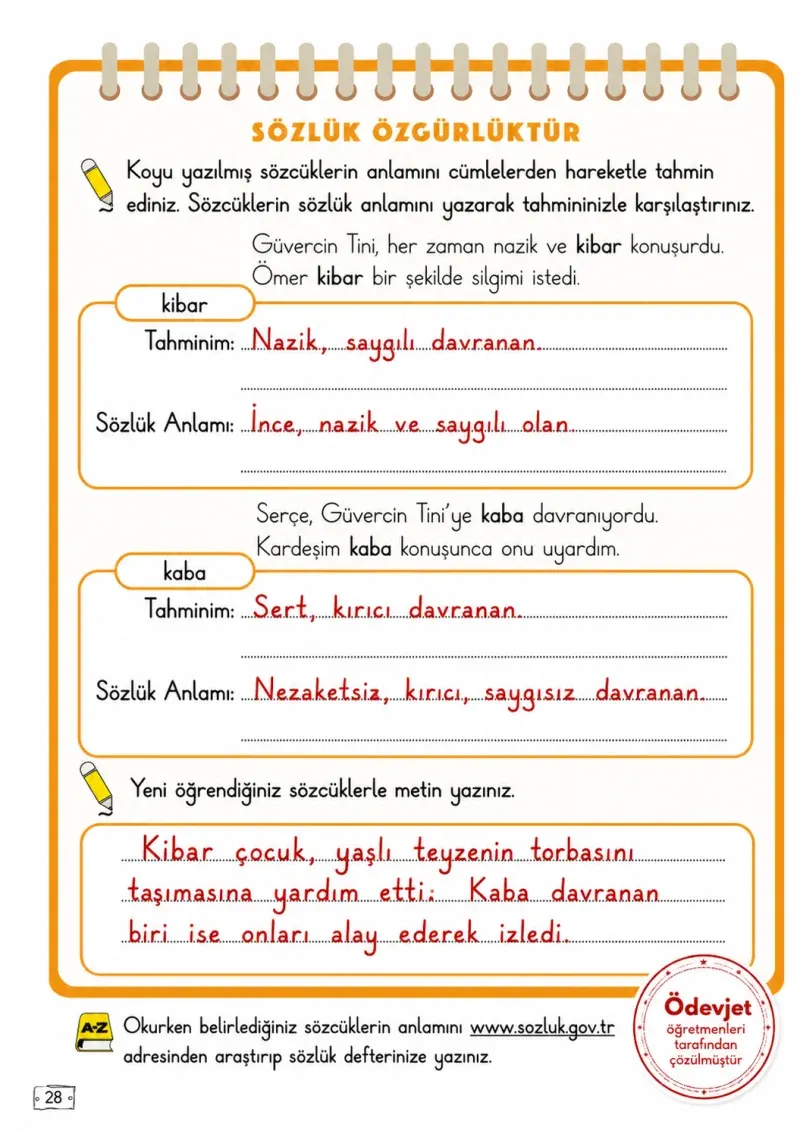 2. Sınıf Türkçe Ders Kitabı Cevapları Meb Yayınları 1. Kitap Sayfa 28 Çözüm Görseli