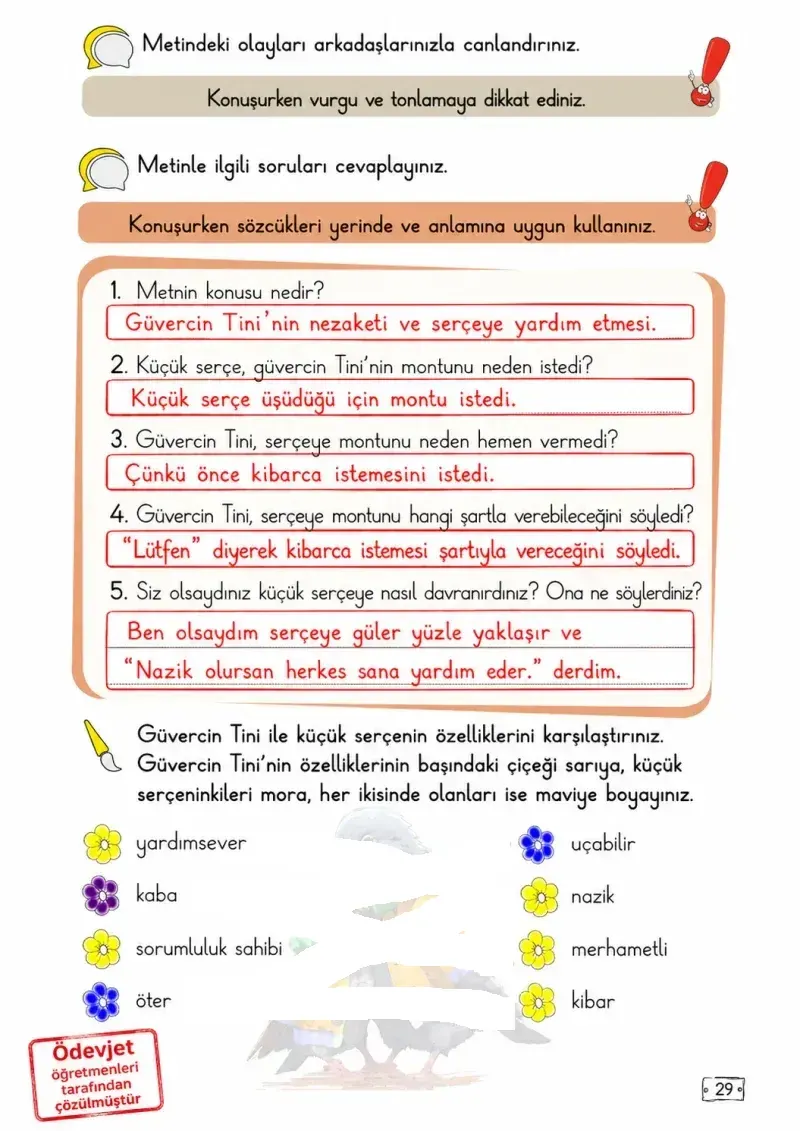 2. Sınıf Türkçe Ders Kitabı Cevapları Meb Yayınları 1. Kitap Sayfa 29 Çözüm Görseli