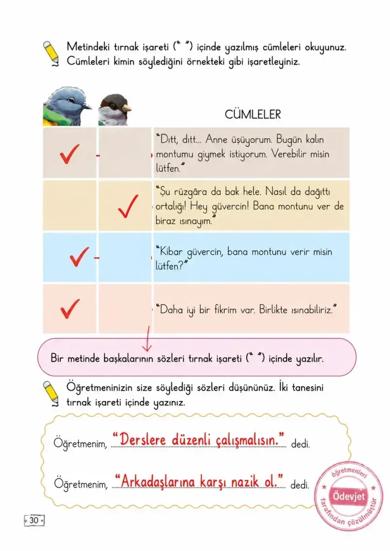 2. Sınıf Türkçe Ders Kitabı Cevapları Meb Yayınları 1. Kitap Sayfa 30 Çözüm Görseli