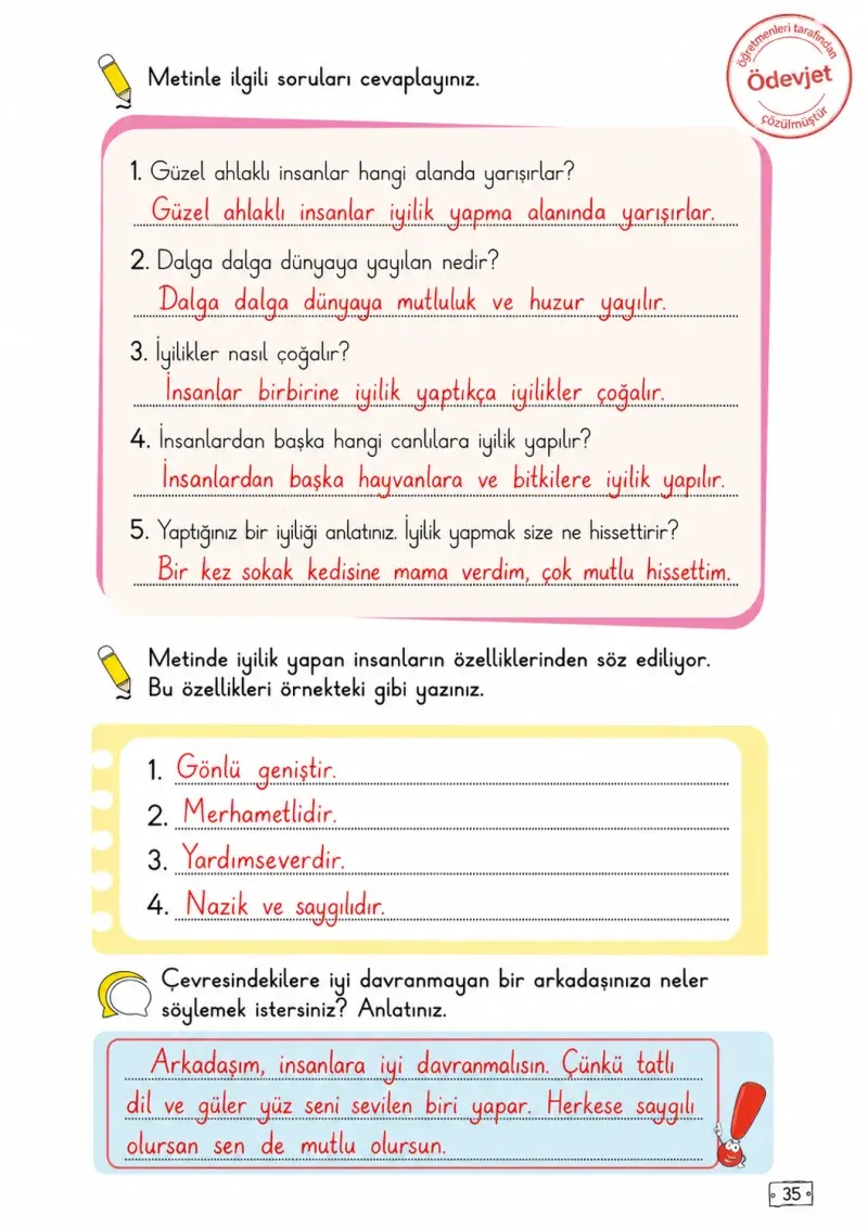 2. Sınıf Türkçe Ders Kitabı Cevapları Meb Yayınları 1. Kitap Sayfa 35 Çözüm Görseli
