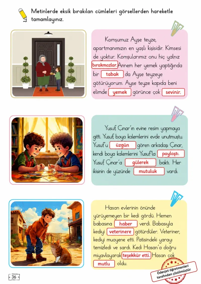 2. Sınıf Türkçe Ders Kitabı Cevapları Meb Yayınları 1. Kitap Sayfa 36 Çözüm Görseli