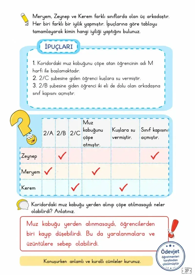2. Sınıf Türkçe Ders Kitabı Cevapları Meb Yayınları 1. Kitap Sayfa 37 Çözüm Görseli