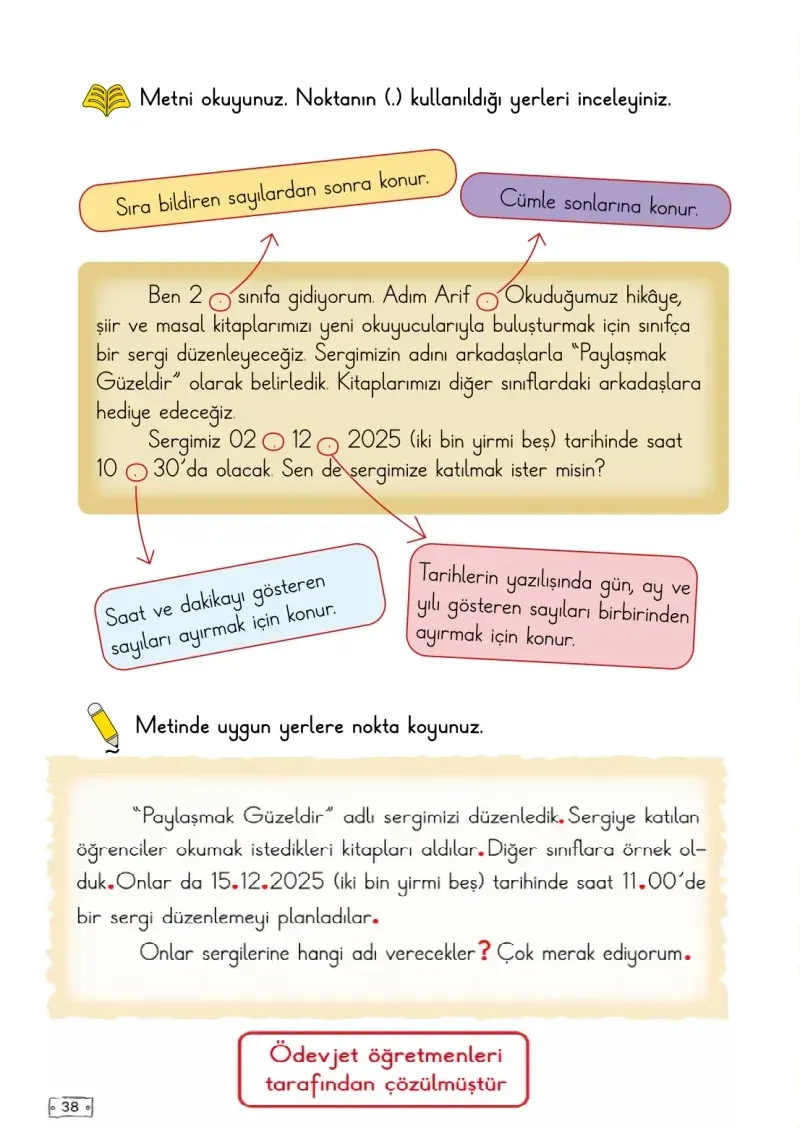 2. Sınıf Türkçe Ders Kitabı Cevapları Meb Yayınları 1. Kitap Sayfa 38 Çözüm Görseli