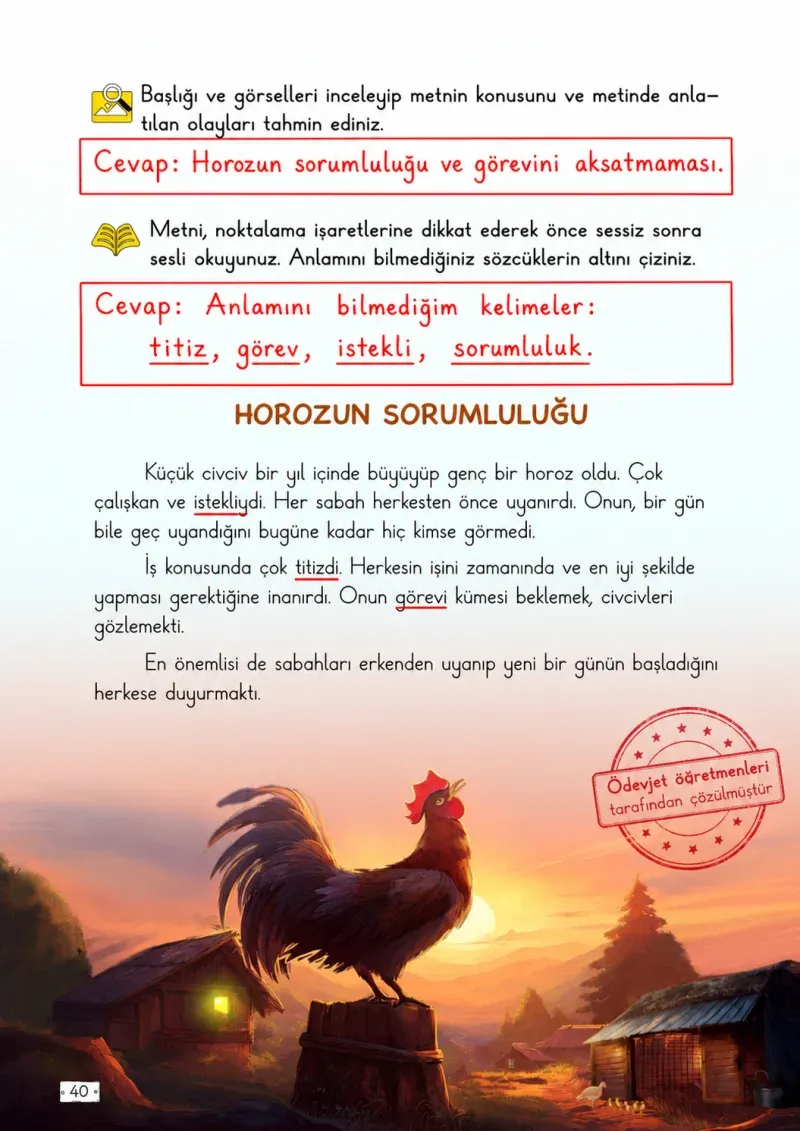 2. Sınıf Türkçe Ders Kitabı Cevapları Meb Yayınları 1. Kitap Sayfa 40 Çözüm Görseli