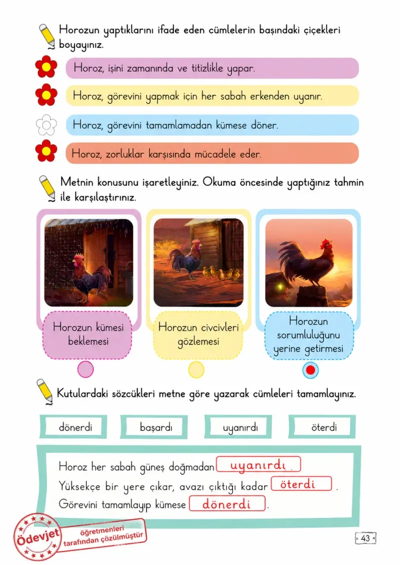 2. Sınıf Türkçe Ders Kitabı Cevapları Meb Yayınları 1. Kitap Sayfa 43 Çözüm Görseli
