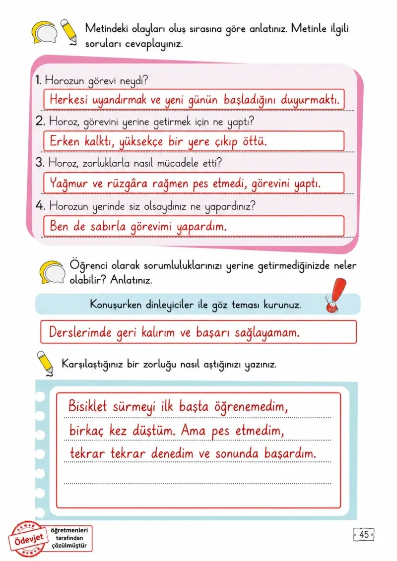 2. Sınıf Türkçe Ders Kitabı Cevapları Meb Yayınları 1. Kitap Sayfa 45 Çözüm Görseli