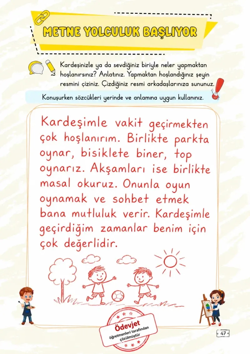 2. Sınıf Türkçe Ders Kitabı Cevapları Meb Yayınları 1. Kitap Sayfa 47 Çözüm Görseli