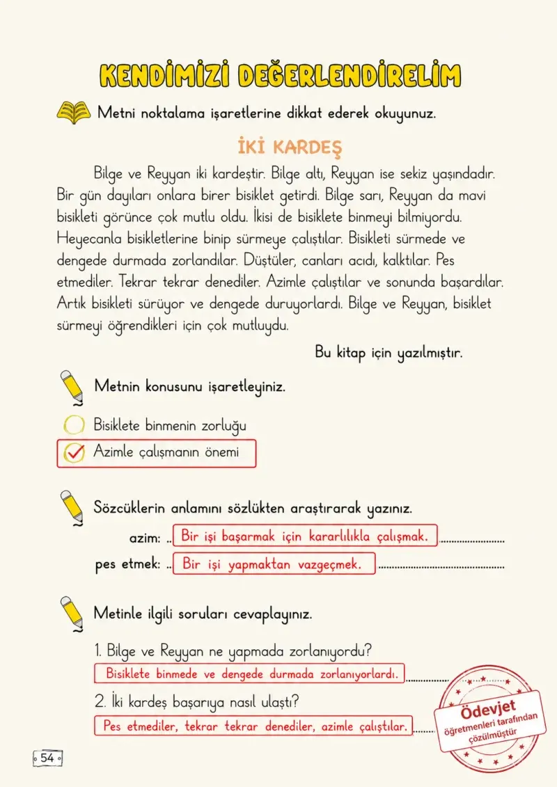 2. Sınıf Türkçe Ders Kitabı Cevapları Meb Yayınları 1. Kitap Sayfa 54 Çözüm Görseli
