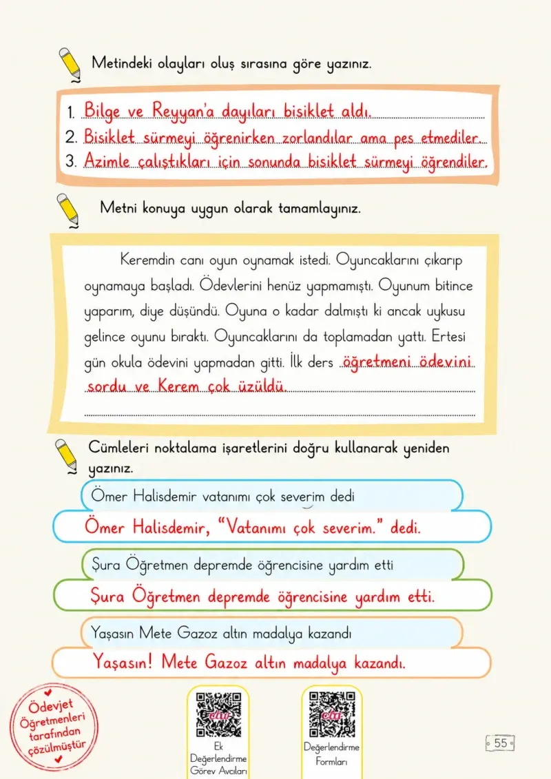 2. Sınıf Türkçe Ders Kitabı Cevapları Meb Yayınları 1. Kitap Sayfa 55 Çözüm Görseli