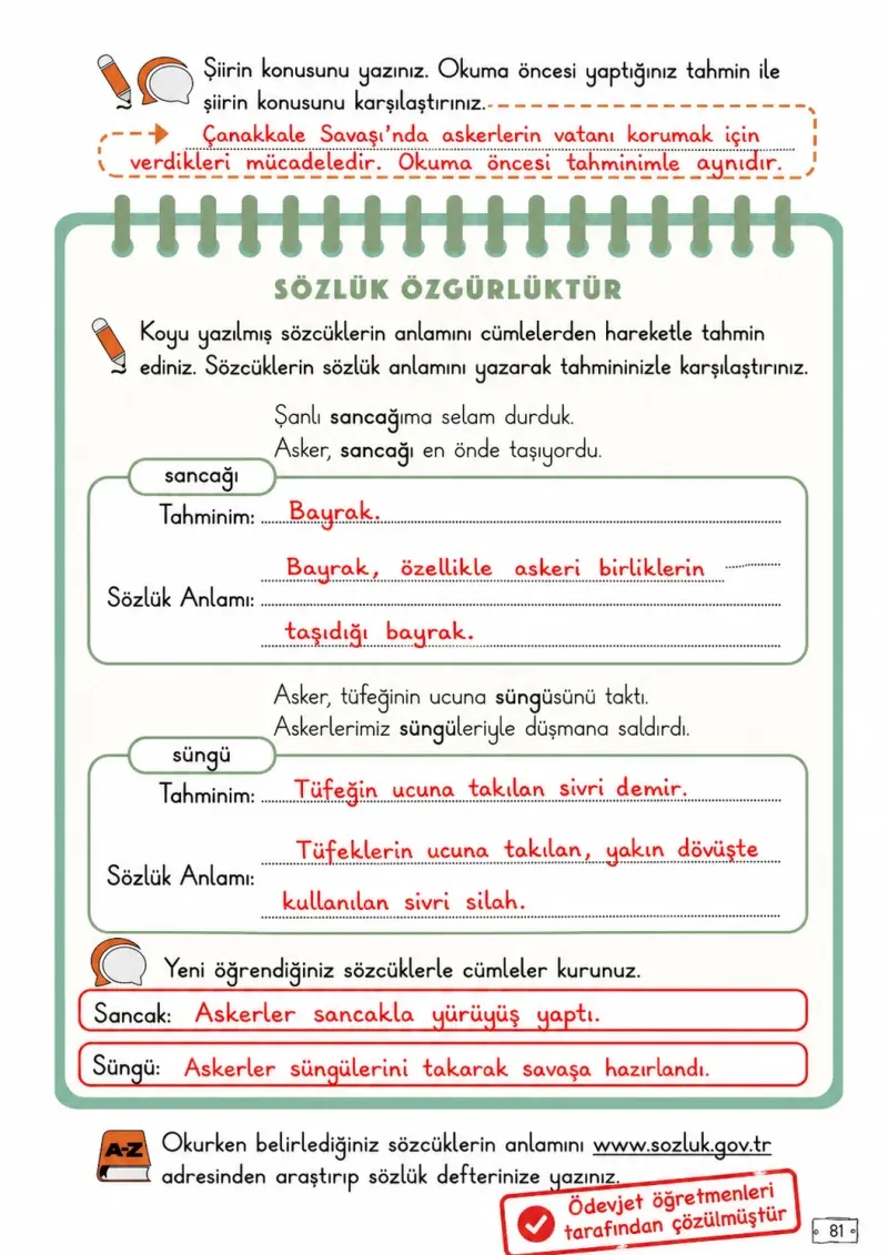 2. Sınıf Türkçe Ders Kitabı Cevapları Meb Yayınları 1. Kitap Sayfa 81 Çözüm Görseli