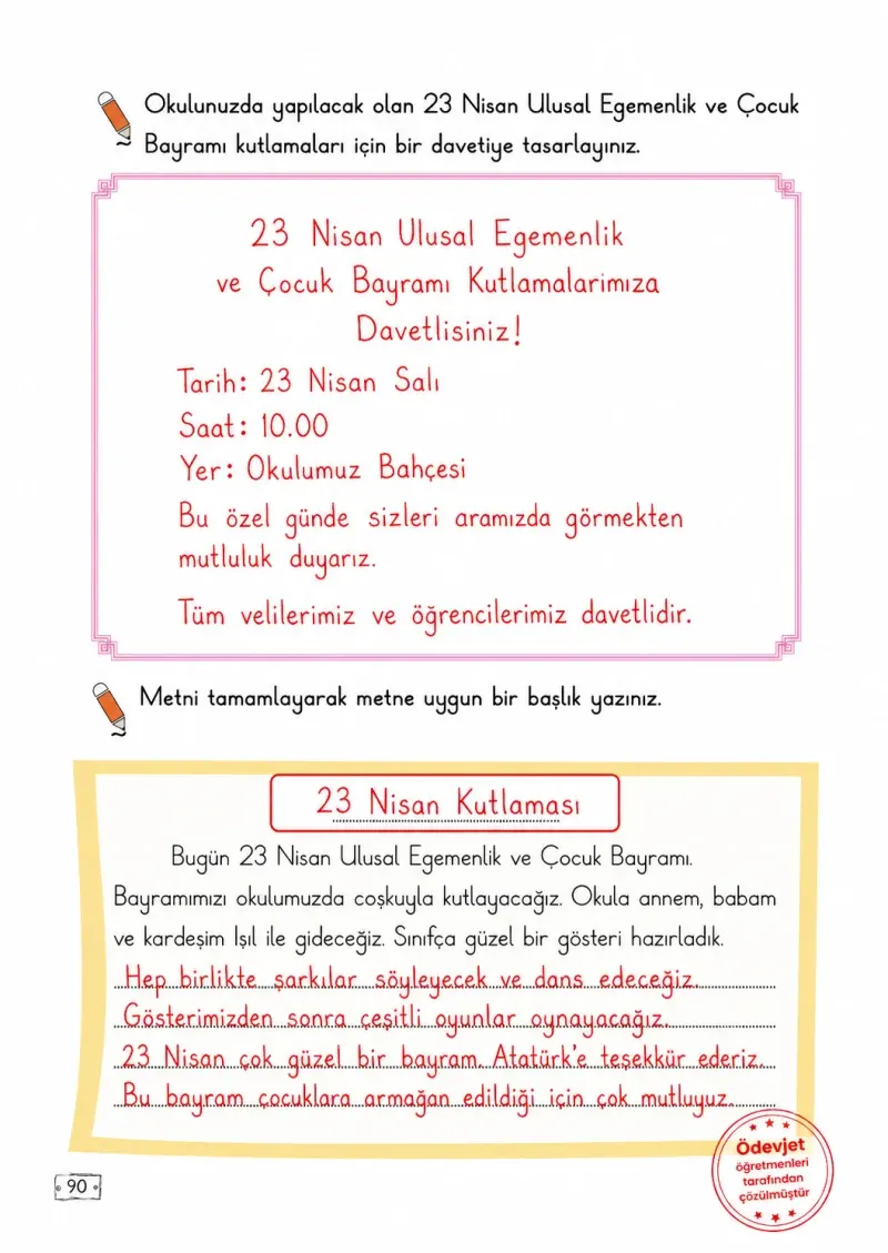 2. Sınıf Türkçe Ders Kitabı Cevapları Meb Yayınları 1. Kitap Sayfa 90 Çözüm Görseli