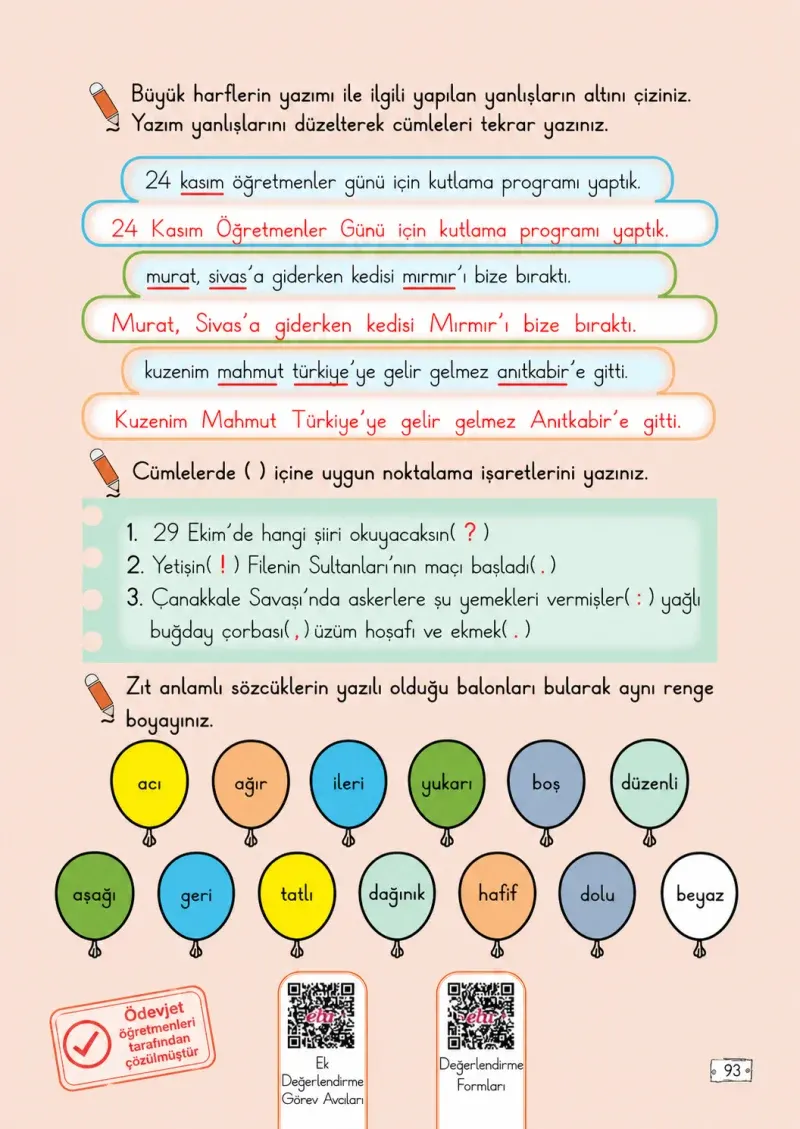 2. Sınıf Türkçe Ders Kitabı Cevapları Meb Yayınları 1. Kitap Sayfa 93 Çözüm Görseli