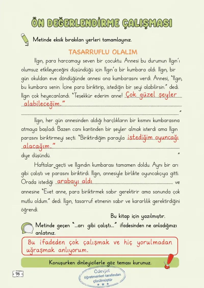 2. Sınıf Türkçe Ders Kitabı Cevapları Meb Yayınları 1. Kitap Sayfa 96 Çözüm Görseli