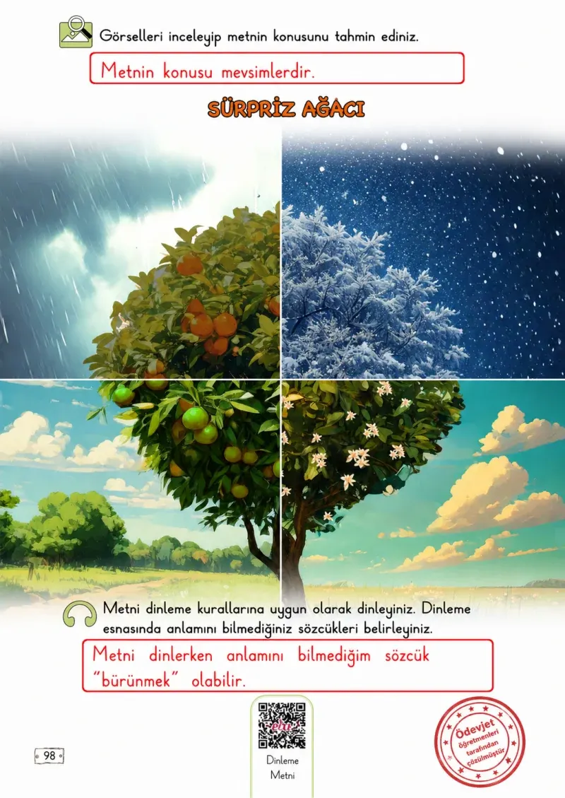 2. Sınıf Türkçe Ders Kitabı Cevapları Meb Yayınları 1. Kitap Sayfa 98 Çözüm Görseli