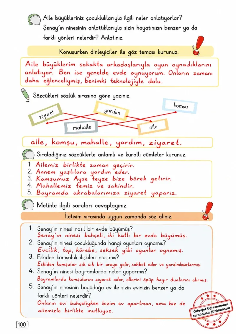 2. Sınıf Türkçe Ders Kitabı Cevapları Meb Yayınları 2. Kitap Sayfa 100 Çözüm Görseli