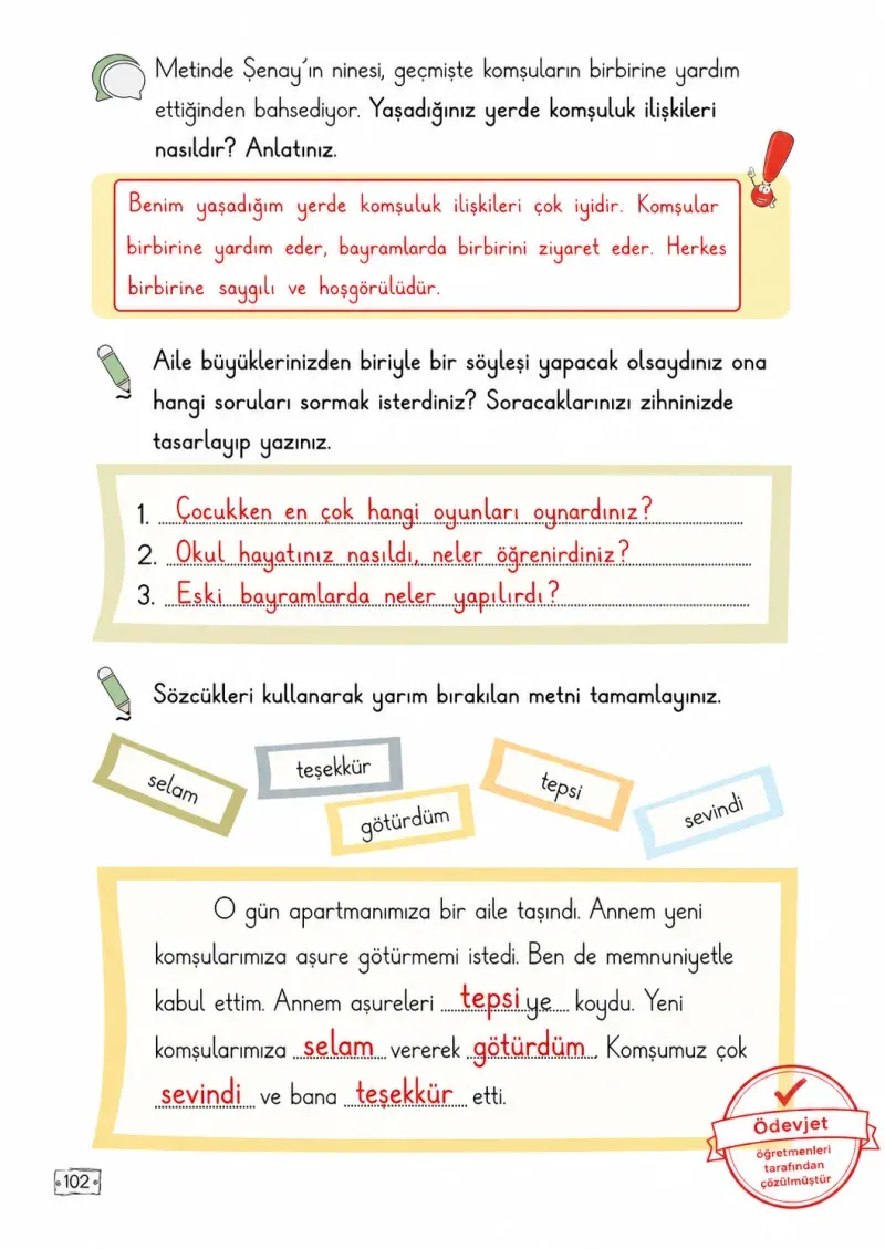 2. Sınıf Türkçe Ders Kitabı Cevapları Meb Yayınları 2. Kitap Sayfa 102 Çözüm Görseli